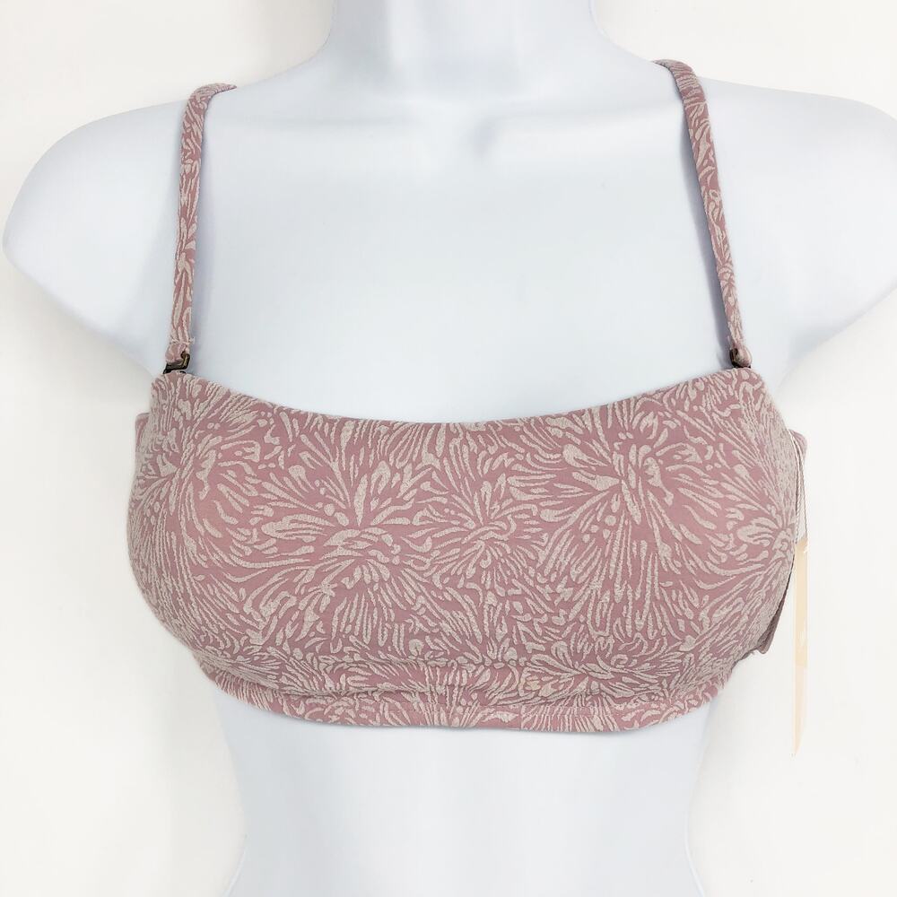 ANDIE SWIM Rio Bikini Top XS Pink Rose Floral Convertible Straps Bandeau NWT